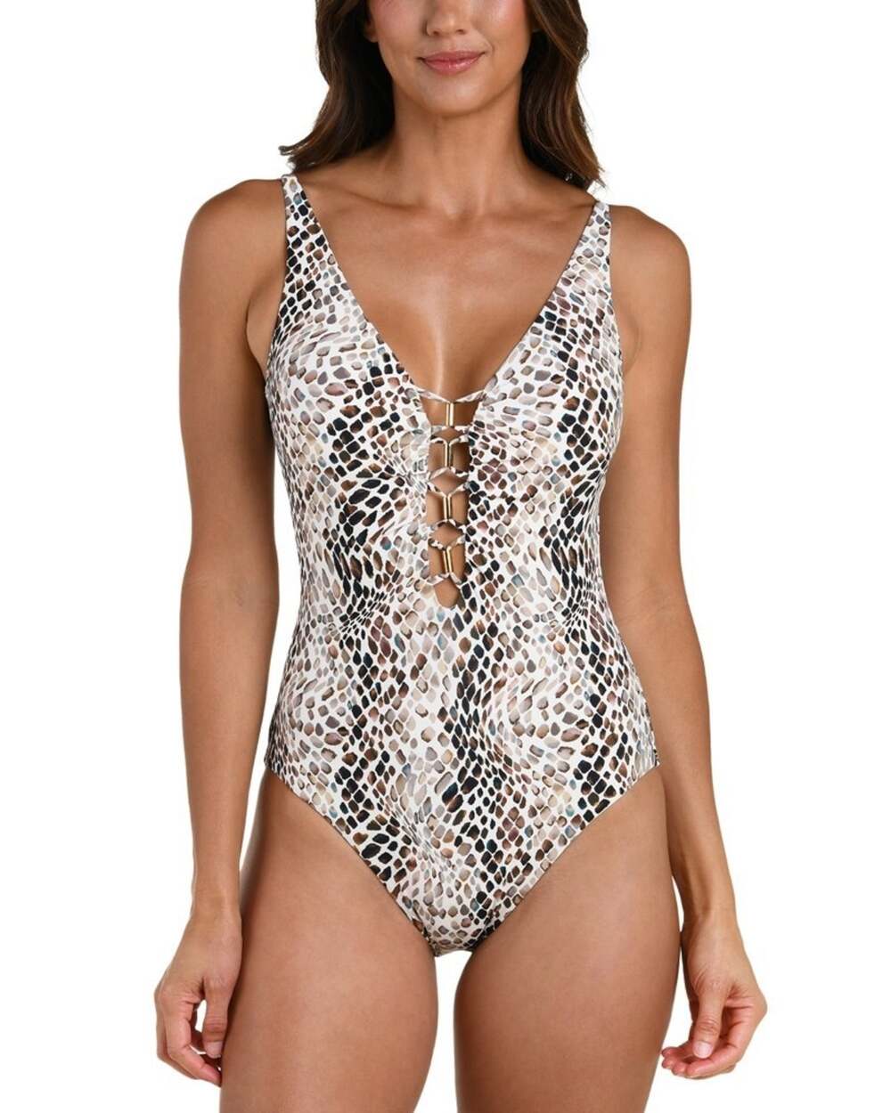 La Blanca Women's Island Goddess Plunging Swimsuit Multi Size 12 0575